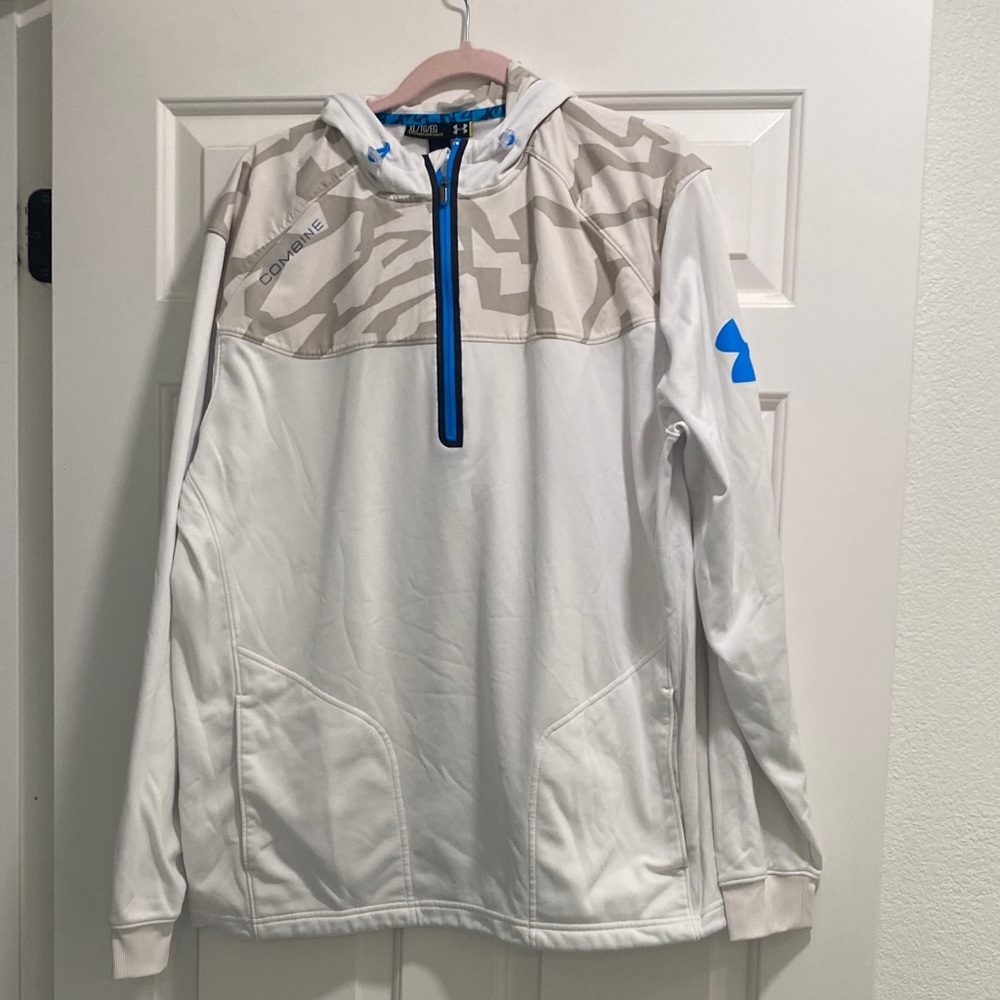 Under Armour White Pullover Hoodie with Blue Logo and Zip